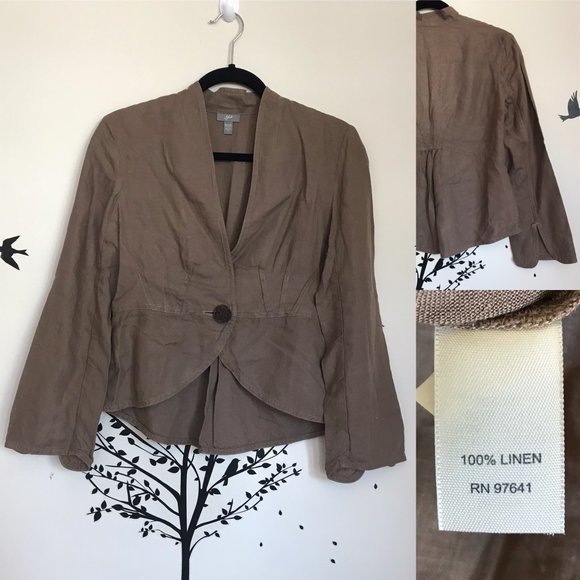 J. Jill 100% linen cropped jacket XS tan light brown button blazer top boxy fit - Picture 5 of 8